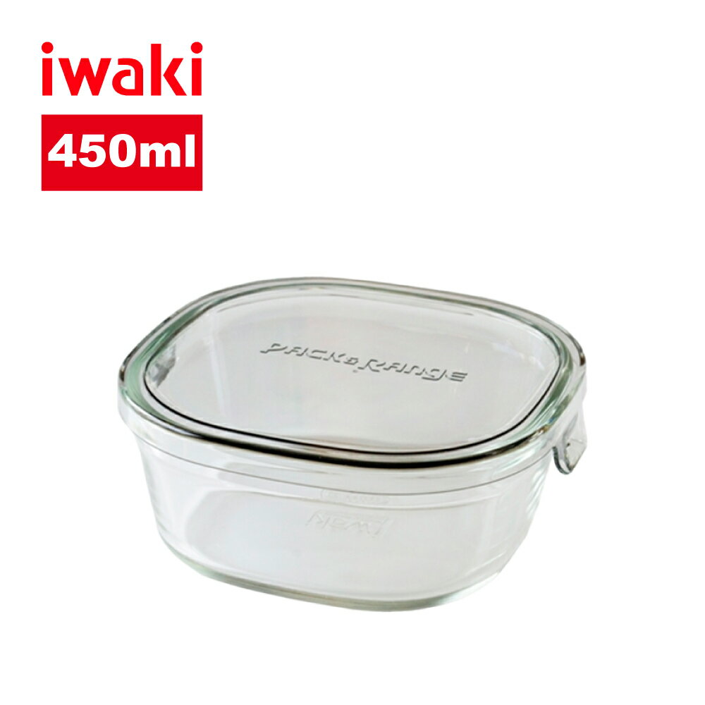 【iwaki】日本耐熱玻璃方形微波保鮮盒450ml-透明灰