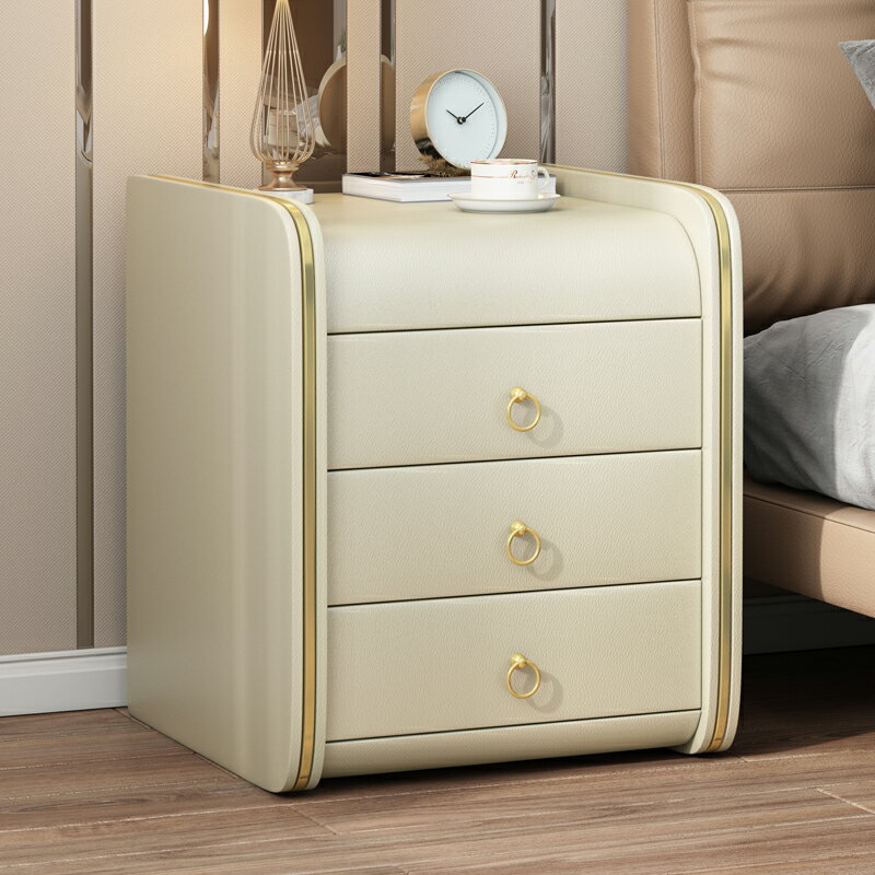 床頭柜現代輕奢簡約臥室皮質免安裝床邊柜儲物收納柜簡易小型柜子