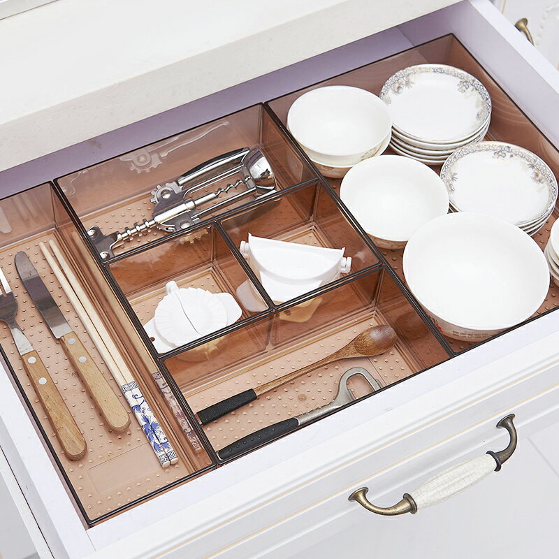 日本抽屜分隔盒透明塑料辦公室桌面化妝品收納整理廚房餐具收納盒