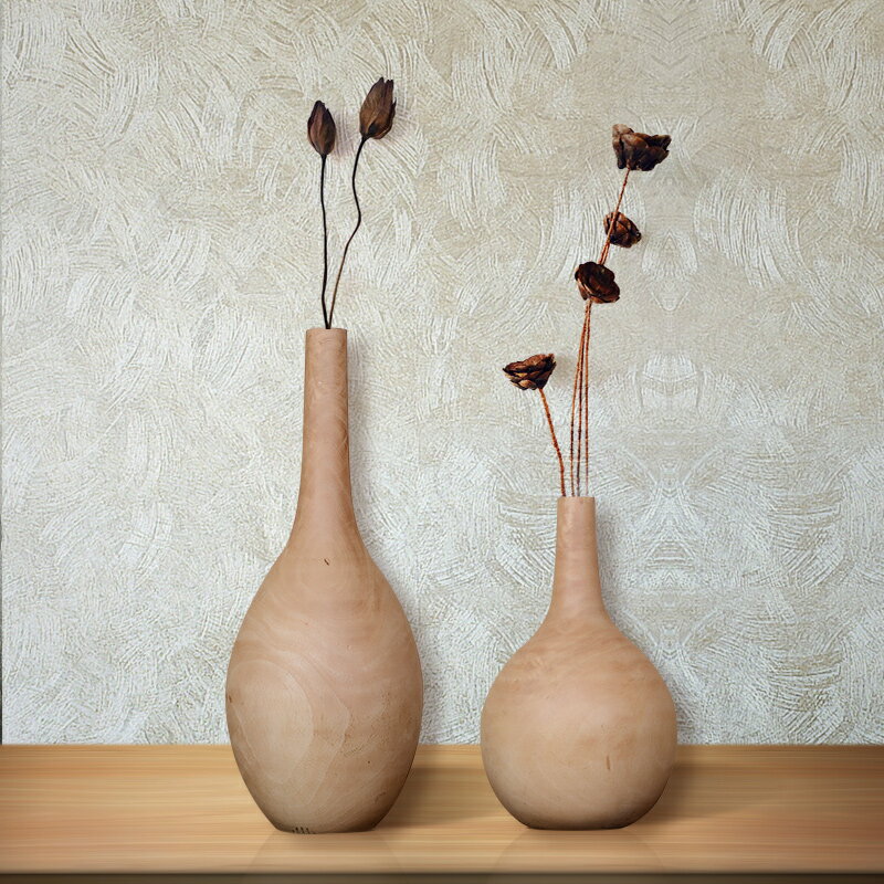 現代簡約實木干花花瓶創意客廳辦公室桌面歐式插花擺件家居飾品1入