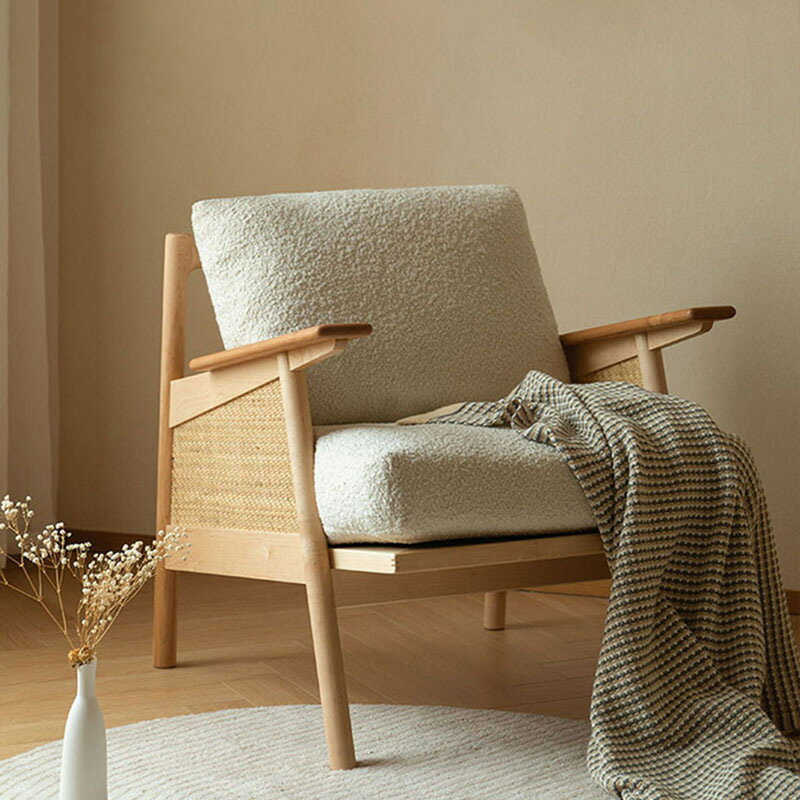 小戶型陽台躺椅日式實木沙發椅簡約單人扶手椅設計師家用休閒藤椅