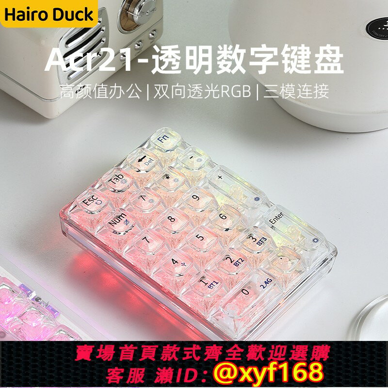 {保固一年 可打統編}HairoDuck 透明無線數字小鍵盤RGB三模財務辦公迷你便攜外接鍵盤
