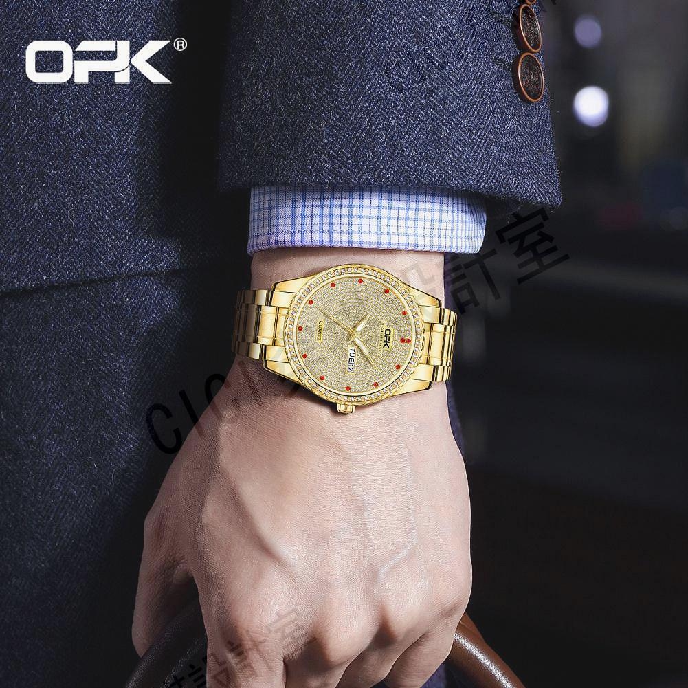 鑲鑽雙日曆石英錶 防水手錶 時尚商務男士手錶 潮流休閒男錶【亞德機械五金家居】 1