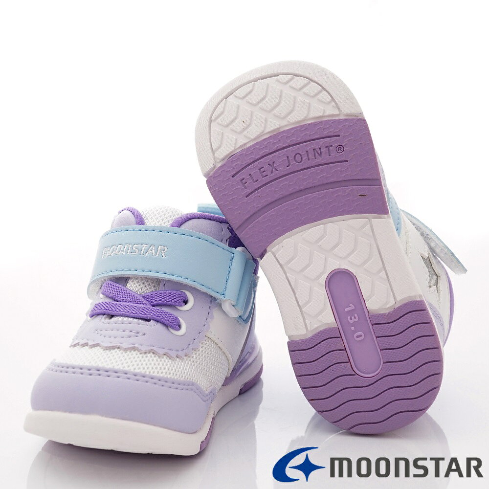 日本月星Moonstar機能童鞋HI系列寬楦頂級學步鞋款959紫白(寶寶段/中小童段) 6