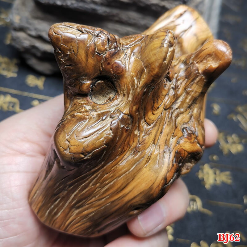 包郵崖柏之家太行陳化虎皮紋手把件手玩茶寵奶香原木毛料擺件木雕