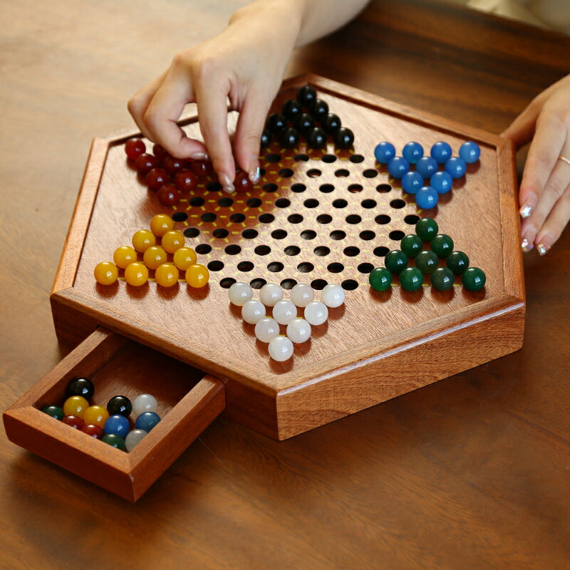 象棋 國際象棋 跳棋玻璃球兒童益智木質二合一棋盤大號大人版親子彈子瑪瑙珠跳棋玩具交換禮物
