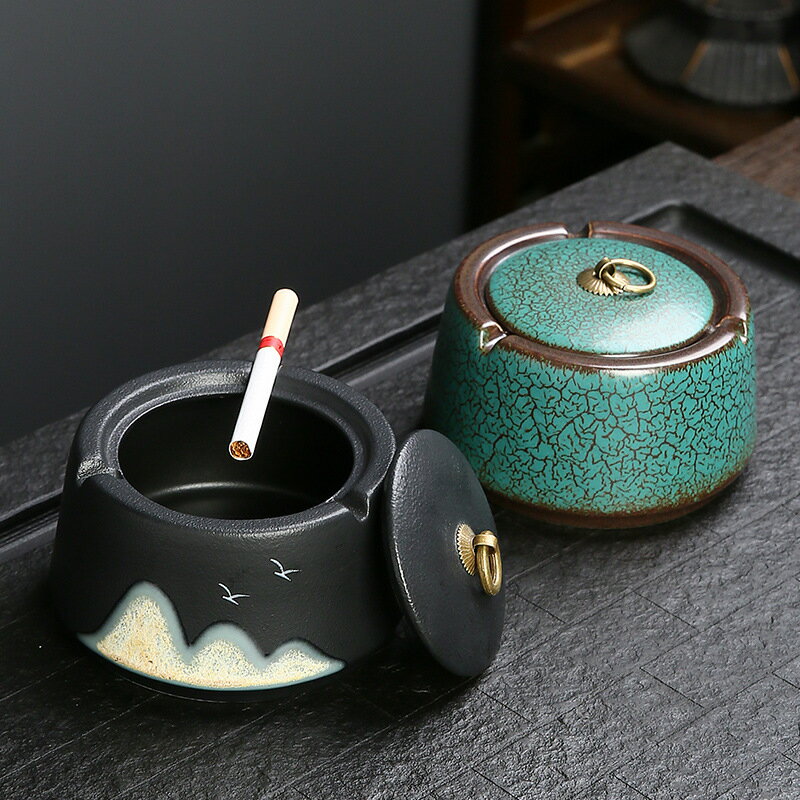 日式遠陶瓷菸灰缸客廳辦公室式複古創意擺