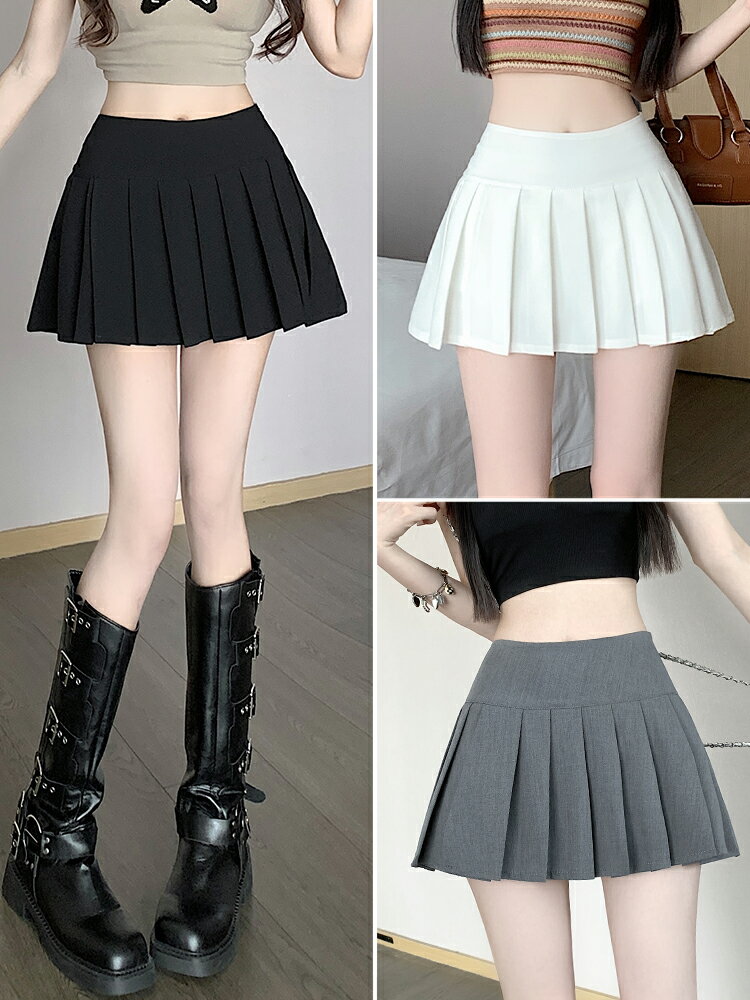 黑色百褶裙女夏季A字裙短裙2024新款高腰半身裙裙子顯瘦褲裙傘裙