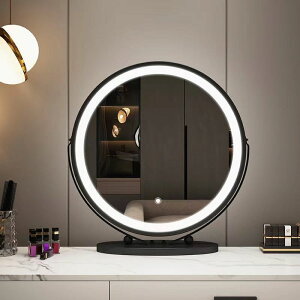 新款智能桌面輕奢帶燈臥室化妝鏡 led燈可旋轉充電學生梳粧檯鏡子