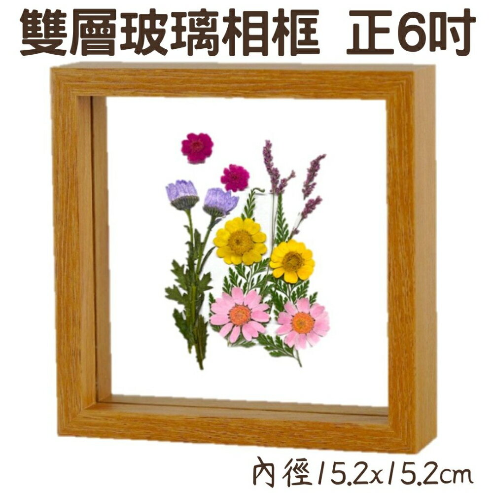 【A-ONE 匯旺】正方形6吋 DIY 雙層玻璃相框 乾燥花 壓花雙層實木相框 標本花束 樹葉天然押花畫框 牆壁裝飾擺件