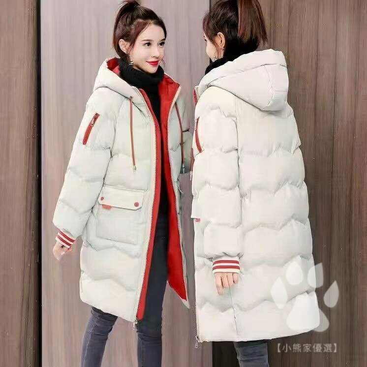 新款韓版棉衣 棉服女中長款 連帽外套 冬裝寬鬆棉衣棉外套 棉質中長款外套 外套大尺碼 加厚女冬季羽絨服 外套女 棉衣女