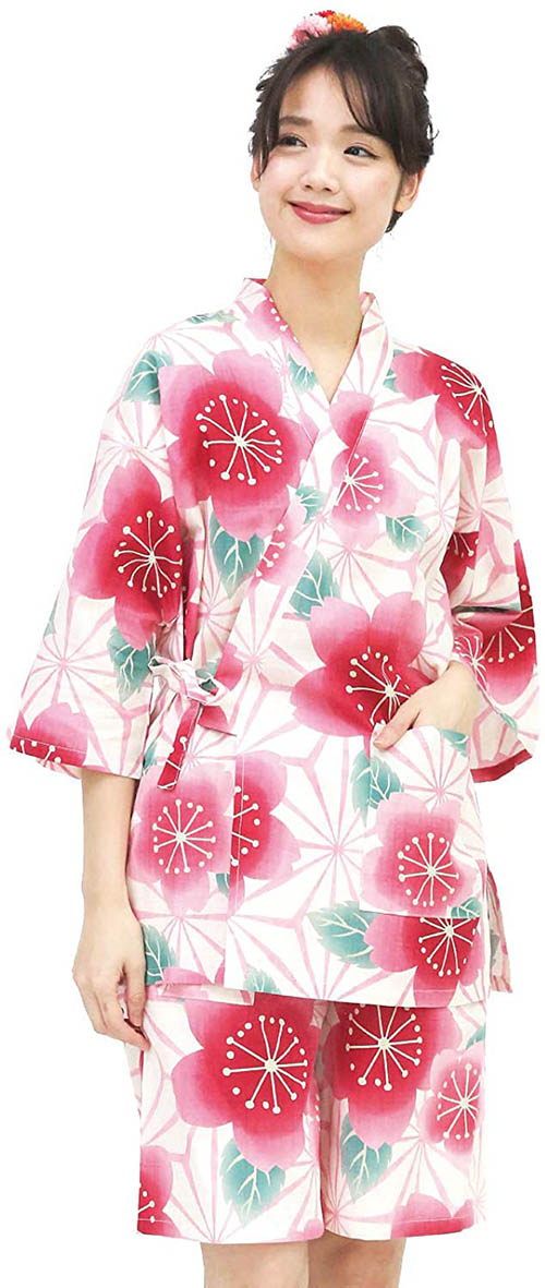 Nishiki【日本代購】和式清涼居家服 睡衣 上下套裝 棉100%-桜に麻の葉