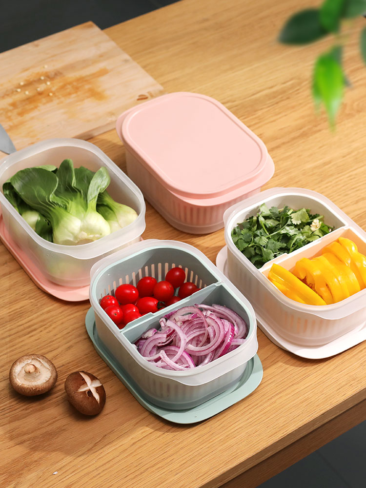 冰箱收納盒食品級蔥姜蒜收納盒廚房備菜水果盒便攜瀝水分格保鮮盒