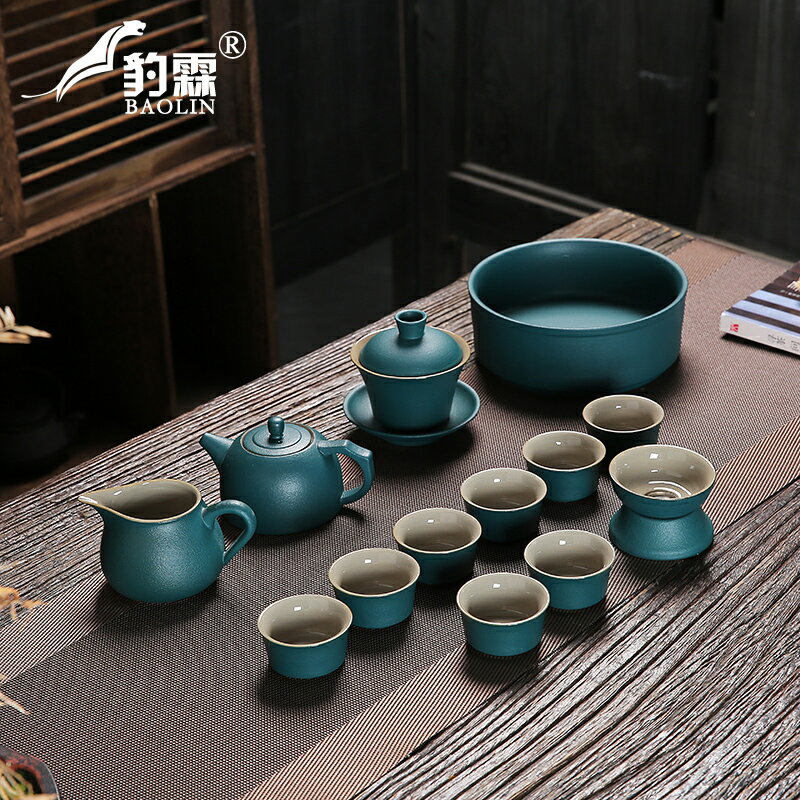 豹霖沙金黑砂功夫茶具套裝陶瓷家用茶壺茶杯用品精美大氣整套茶桌