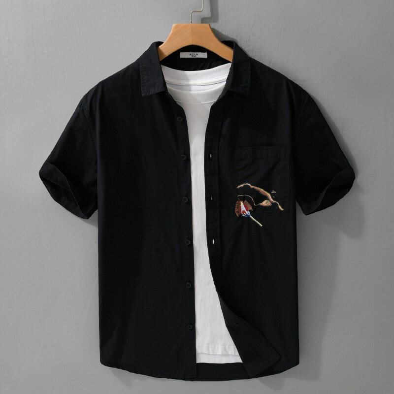 【巴黎精品】現貨+預購 男襯衫短袖上衣男日系寬鬆休閒襯衫男裝-夏日中式刺繡潮流男上衣2色a1kq83