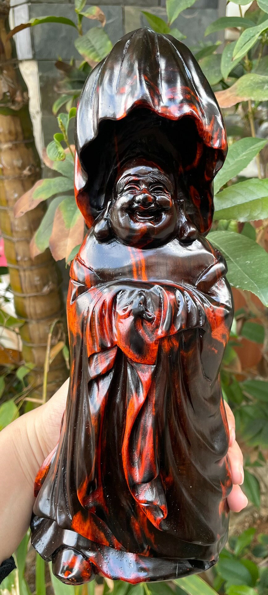 紅黑老料大紅酸枝紅木彌勒佛 根雕酸枝木一團和氣佛