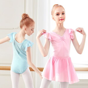 兒童 連身舞裙 雪紡 藍色粉色芭蕾舞裙 可拆式 [2件式]芭蕾舞衣