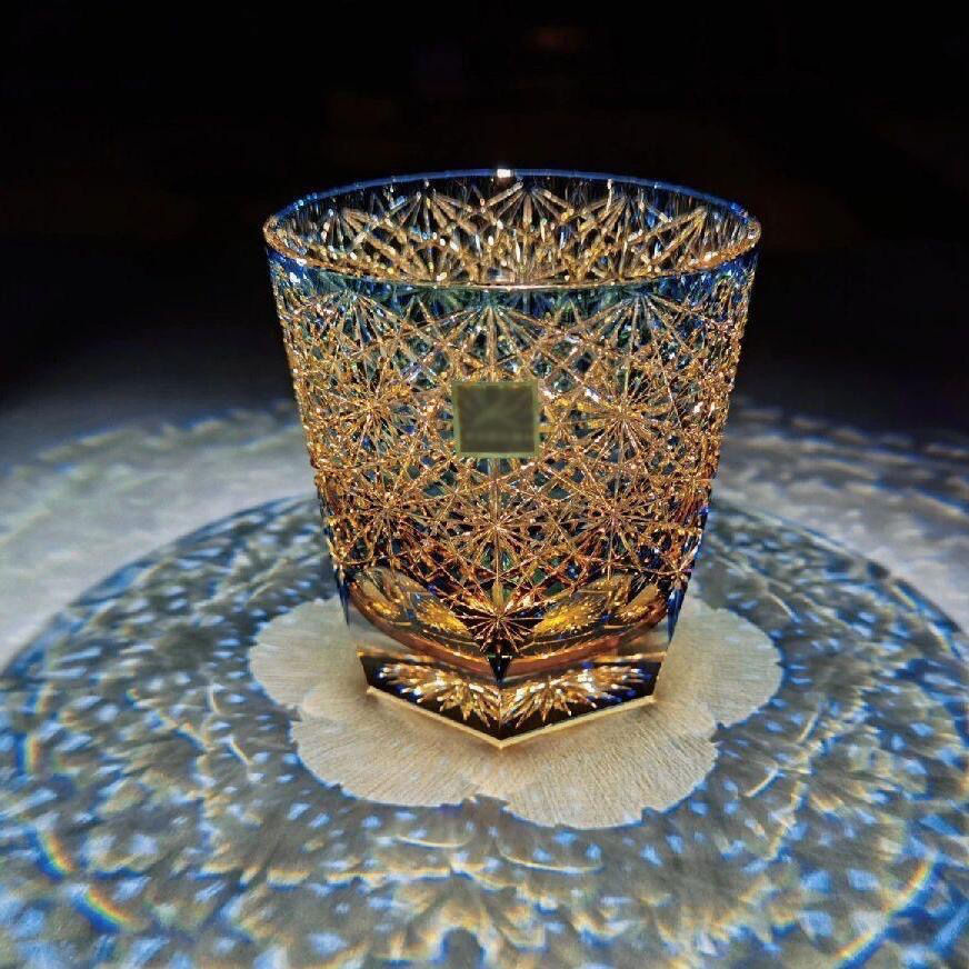 威士忌杯 附發票 快速出貨 江戶切子高階藍雛菊水晶玻璃杯ins高顏值輕奢威士忌杯高檔洋酒杯SS0306公司貨