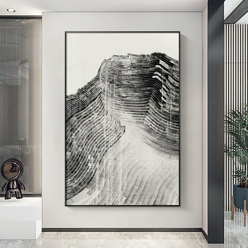 現代簡約客廳山水抽象裝飾畫意境中式黑白壁畫沙發背景墻大氣掛畫