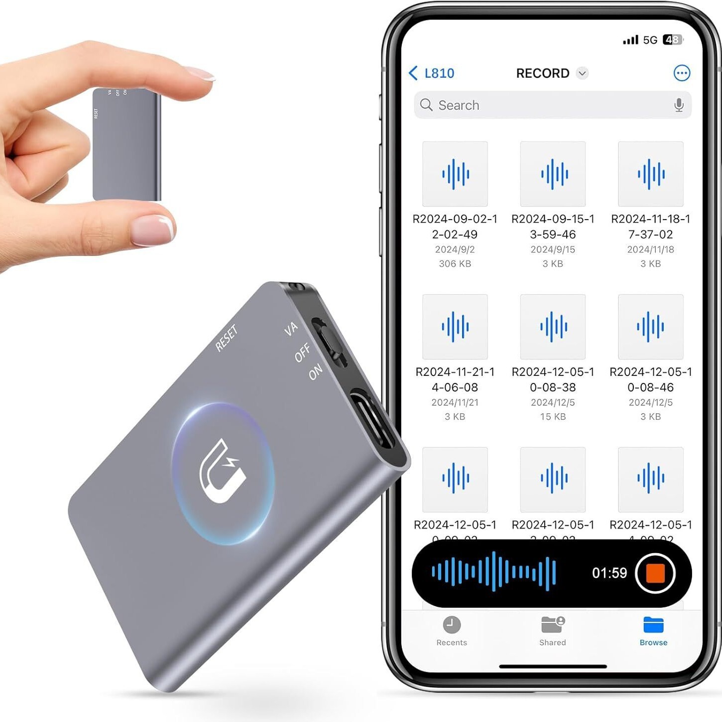 新品磁吸錄音筆高畫質降噪語音轉寫超長待機商務會議錄音機