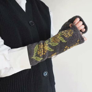 現貨-日本製 Maison Blanche 露指手套 加長露指手套 保暖手套 內刷毛 裹裡毛 刷毛 古著 北歐風 花朵
