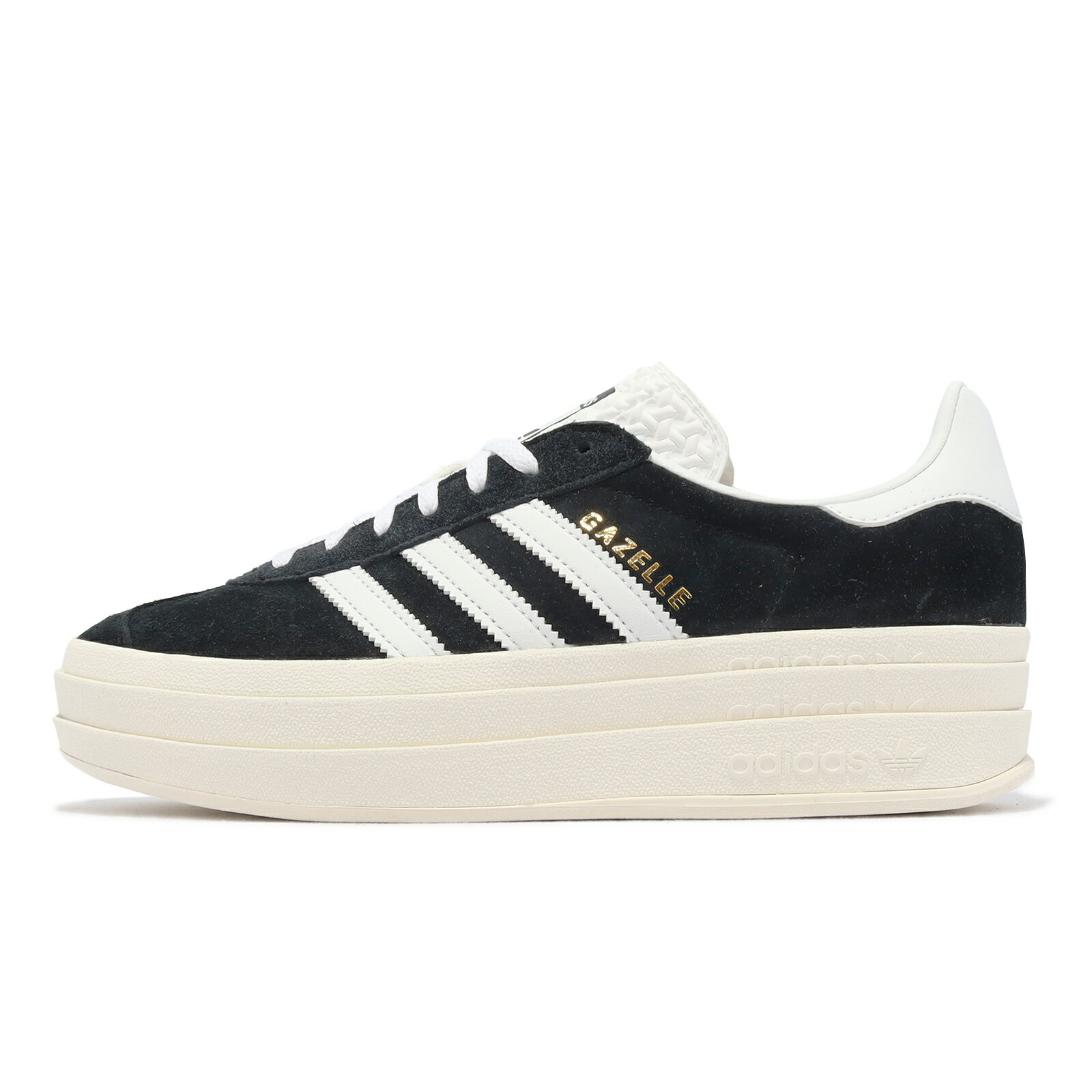 adidas 休閒鞋 Gazelle Bold W 女鞋 黑 白 厚底 增高 拼接 麂皮 三條線 三葉草 愛迪達 HQ6912