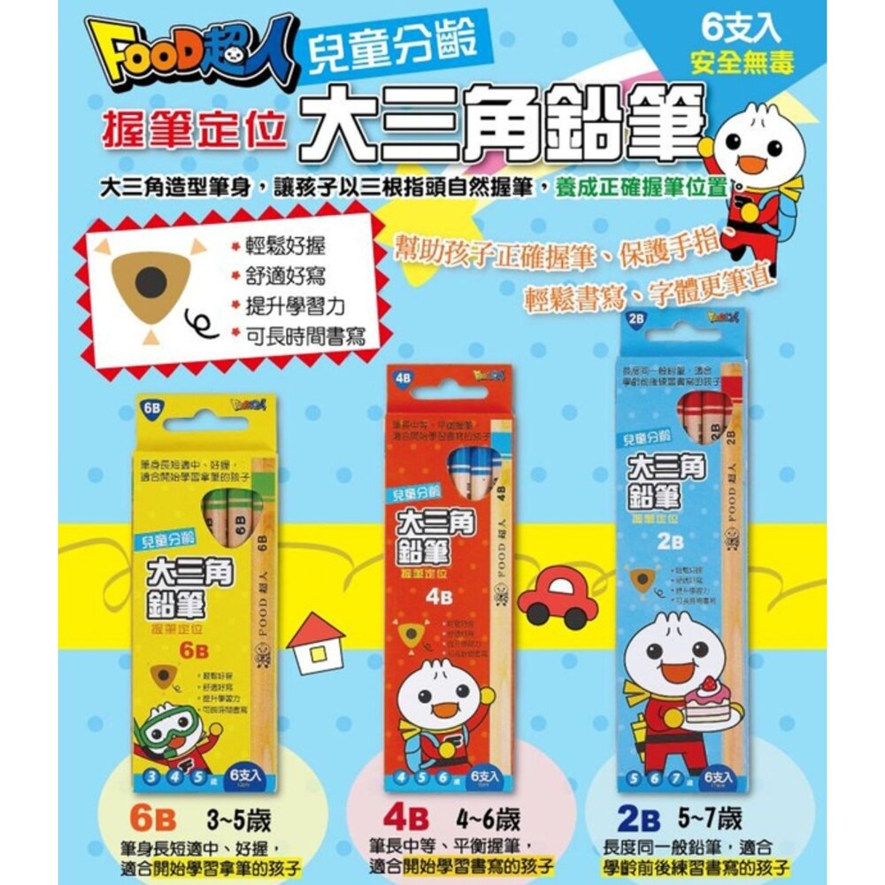 媽媽買 鉛筆 學齡前鉛筆 大三角鉛筆 分齡鉛筆 椴木鉛筆 2B 4B 6B FOOD超人 風車