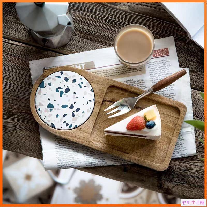 日式相思木盤子飲料甜品長方形托盤陶瓷杯墊木質餐盤碟一人食擺拍