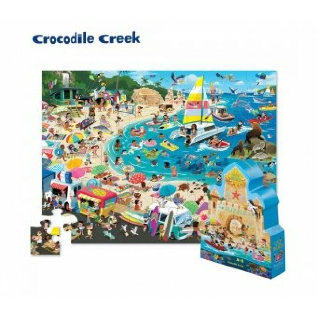 《美國 Crocodile Creek》博物館造型盒學習拼圖-海灘樂園 48片 東喬精品百貨