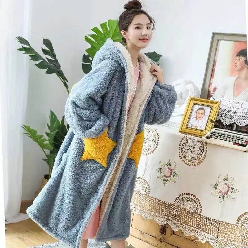 眾多款 嘉義-睡袍 珊瑚絨睡袍 冬季睡衣 睡衣女秋冬季長款加絨加厚珊瑚絨可愛法蘭絨睡袍可外穿家居服浴袍睡袍女