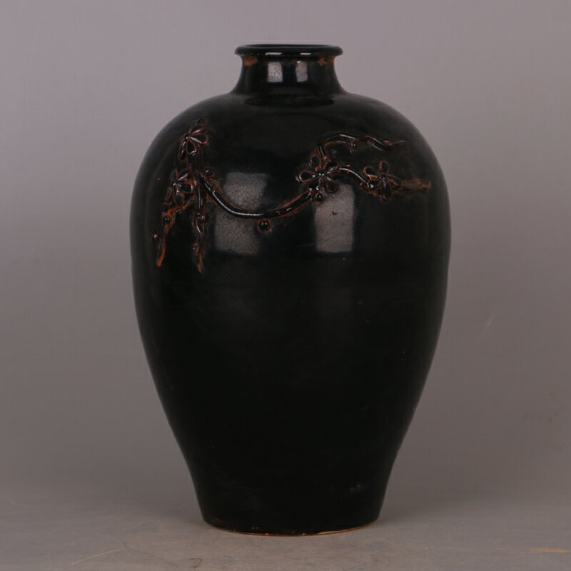 中国 骨董品 瓶 定窑 黑釉瓶 陶芸 古美術。 七滝屋】唐物 古玩 古陶磁器 宋時代 彩釉陶磁 [ 黑褐釉彫