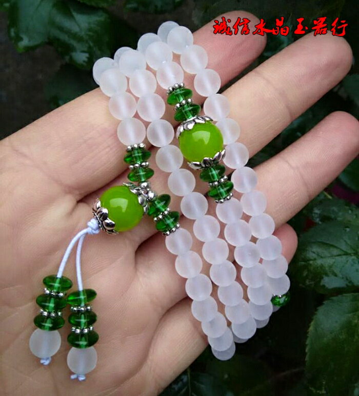 天然磨砂白水晶佛珠手鏈多圈多層手串 水晶飾品女款 1入