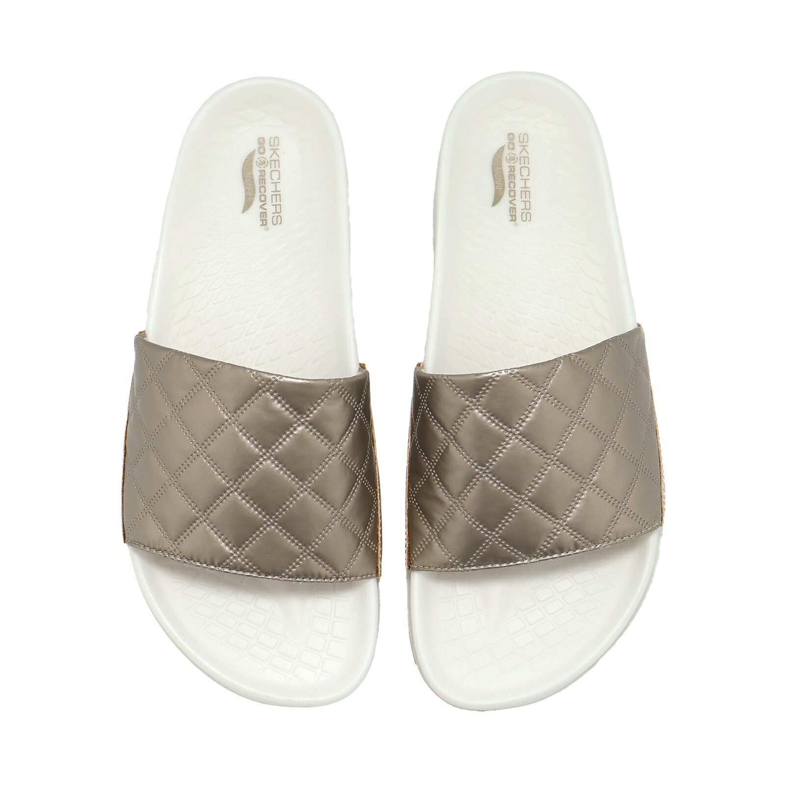 Skechers 拖鞋 Arch Fit Hyper Slide 女鞋 米白 金 彈力涼拖鞋 141711GLD