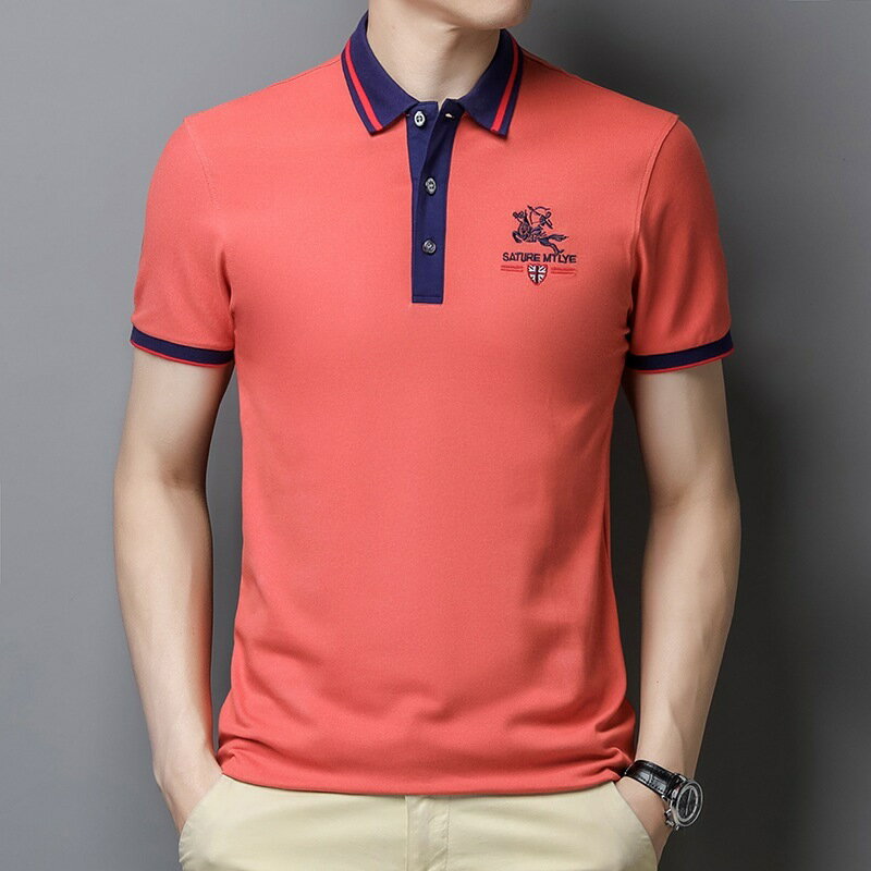 ※現貨 【桔M/卡其L/黑3XL】英倫風撞色馬術刺繡POLO衫【C32158】春夏男上衣