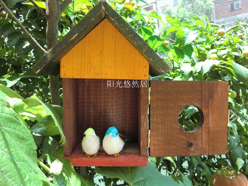 木制鳥窩鳥屋鳥籠小鳥房子田園鳥窩鳥巢戶外木制草編鳥窩可開門| 協貿