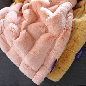 美式仿皮草加厚冬季雙層方格仿兔毛小兔兔蓋毯 床尾毯禮品沙發毯
