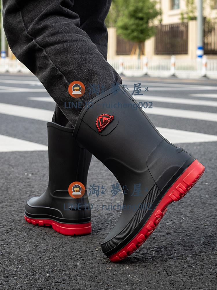 雨鞋男 時尚防滑中筒雨靴 廚房加絨防水膠鞋 工地耐磨釣魚水鞋【淘夢屋】