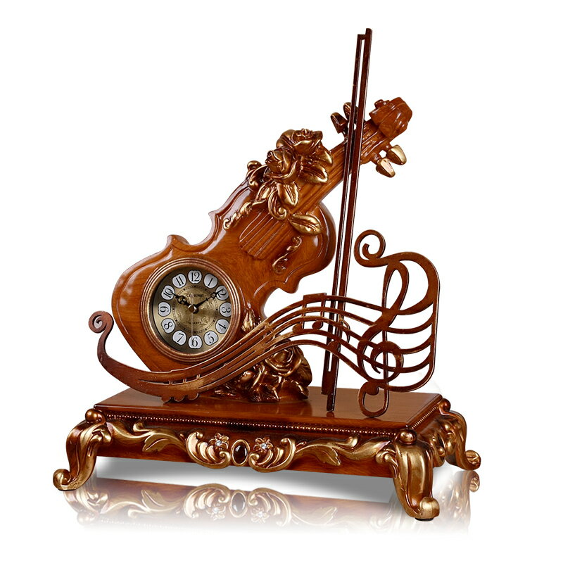 麗盛歐式創意提琴座鐘臥室坐鐘床頭擺鐘客廳裝飾臺面時鐘表音樂