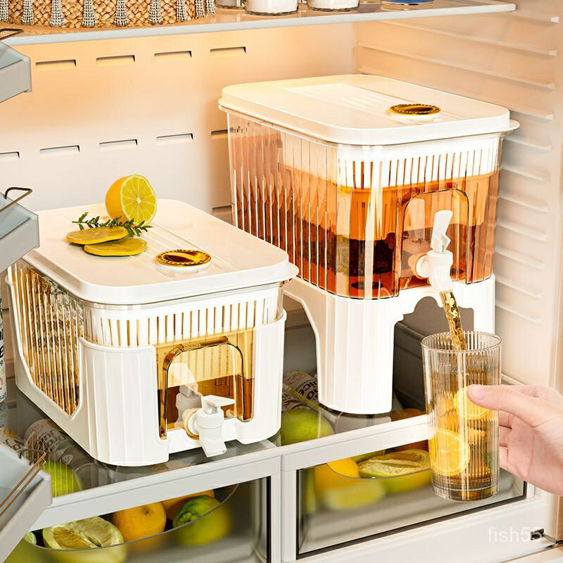 免運 可開發票 冰箱冷水壺家用水果檸檬茶食物收納盒果汁飲料桶帶龍頭大容量家用 E2ZL