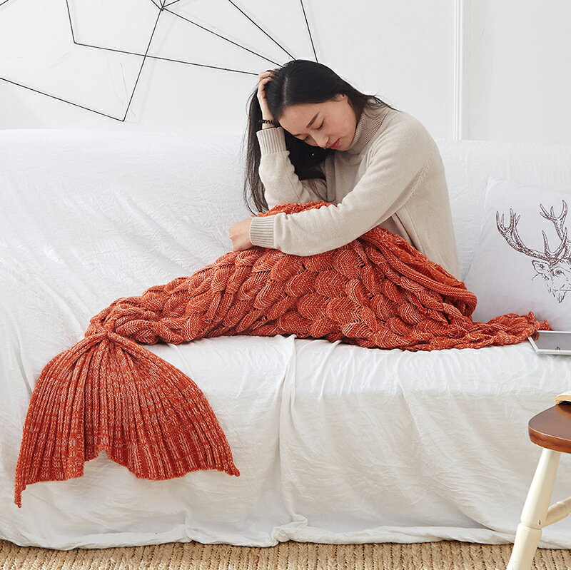 美人魚毯 INS魚鱗美人魚毯子成人兒童夏季蓋毯魚尾巴毯針織毯子沙發空調毯【HZ60956】