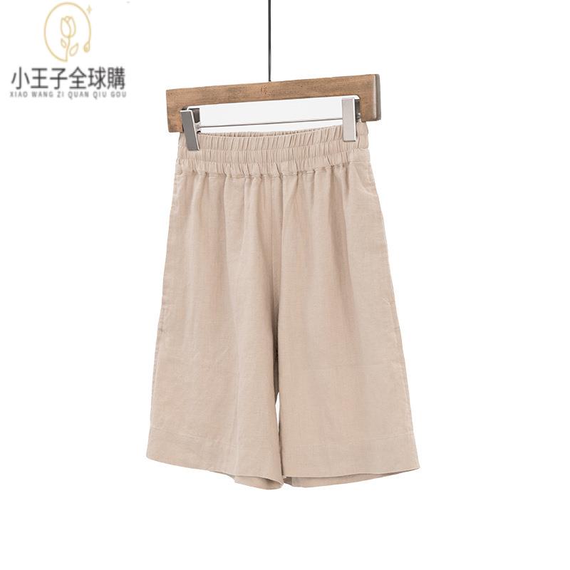 【公司現貨速發】免運 開發票 小王子女裝夏季新款簡約休閑重磅亞麻寬邊短褲寬松顯瘦直筒五分褲女裝上衣 流行女裝 棉麻 早秋 日韓女裝