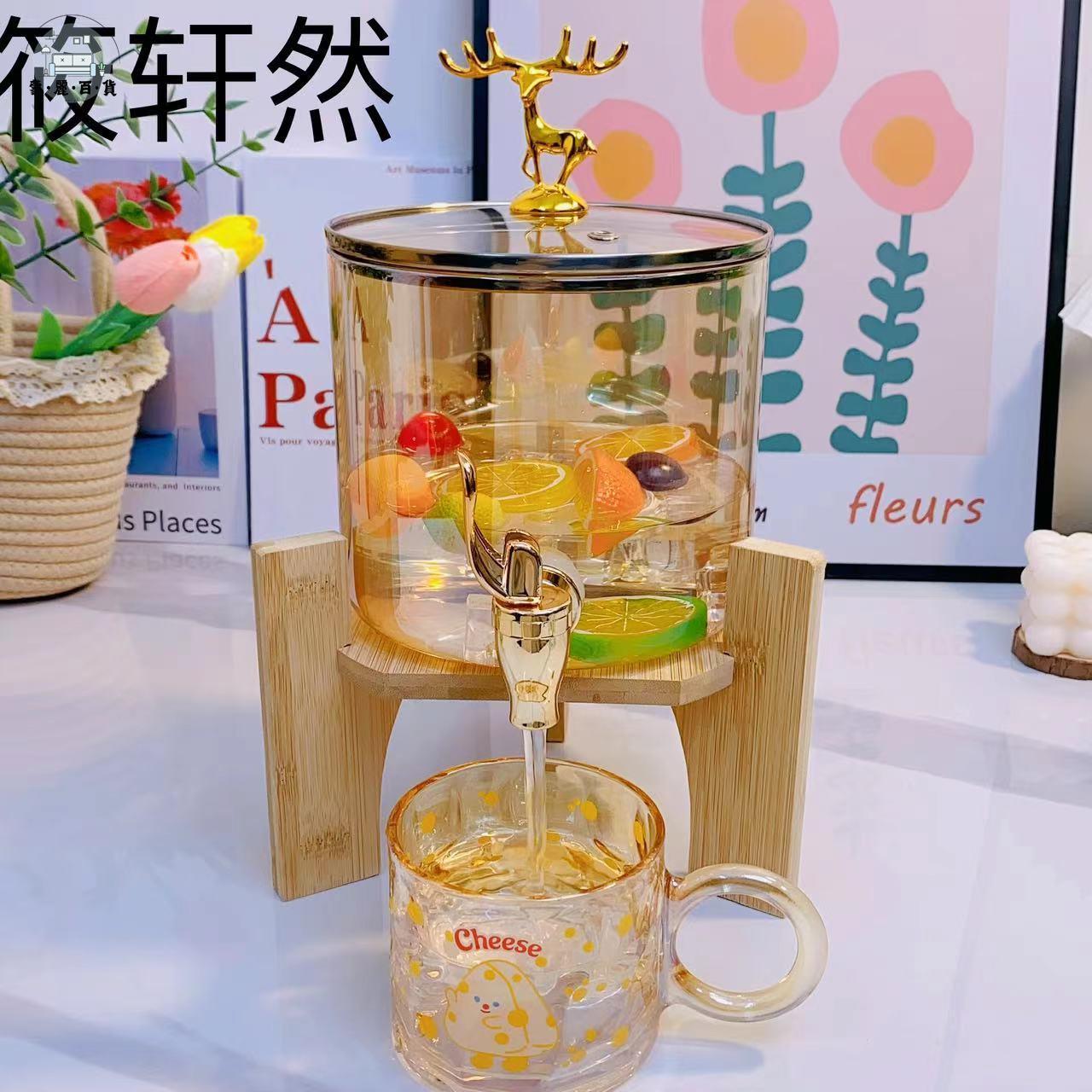 免運 冷水桶 泡酒瓶 玻璃瓶 玻璃罐 涼水壺 琥珀色果飲桶玻璃耐高溫加厚果汁桶大容量涼水壺調酒桶特惠/工廠現貨 店長推薦 全館折扣 售後保障 m5322