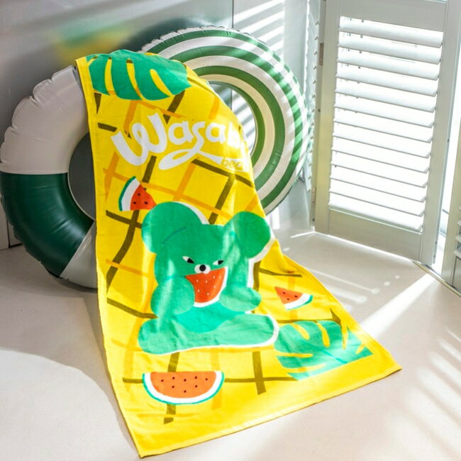【Wasabi bear 芥末熊】熊踞一方海灘巾-黃 (70x140cm)