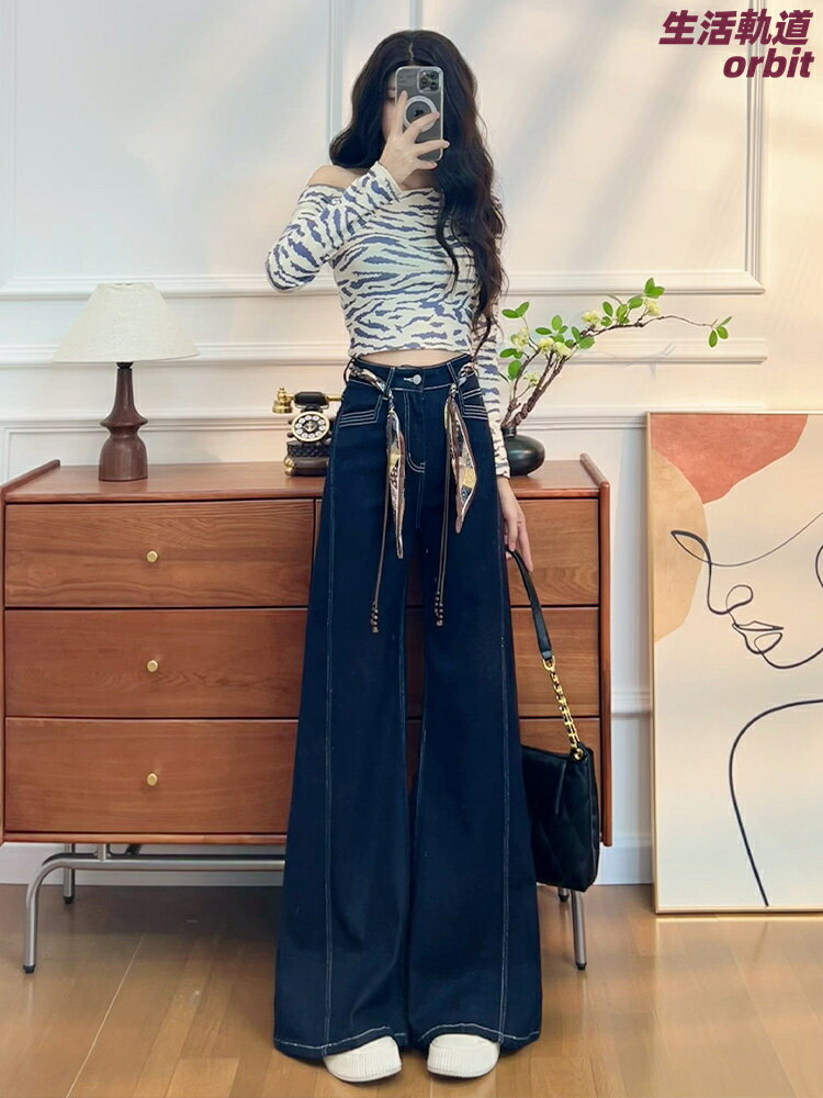 女生牛仔褲推薦，女生牛仔褲推薦-牛仔寬褲推薦到【加絨超火】闊腿牛仔褲 直筒褲 牛仔褲 闊腿褲 休閒褲 丹寧藍 高腰寬鬆 慵懶時尚 春秋冬三季 2025新款