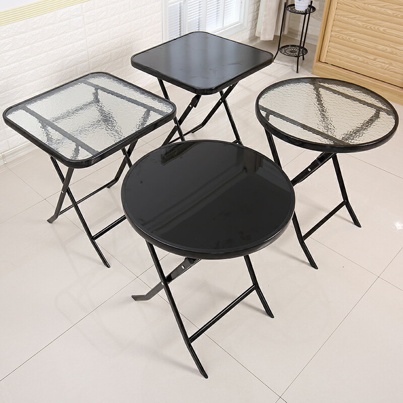 戶外鋼化玻璃桌吃飯小桌子圓形餐桌折疊小戶型家用茶幾便攜擺攤桌