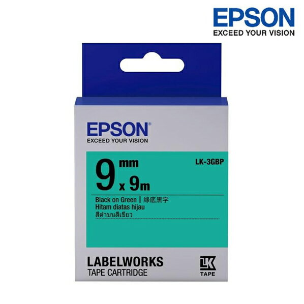 EPSON LK-3GBP 綠底黑字 標籤帶 粉彩系列 (寬度9mm) 標籤貼紙 S653405