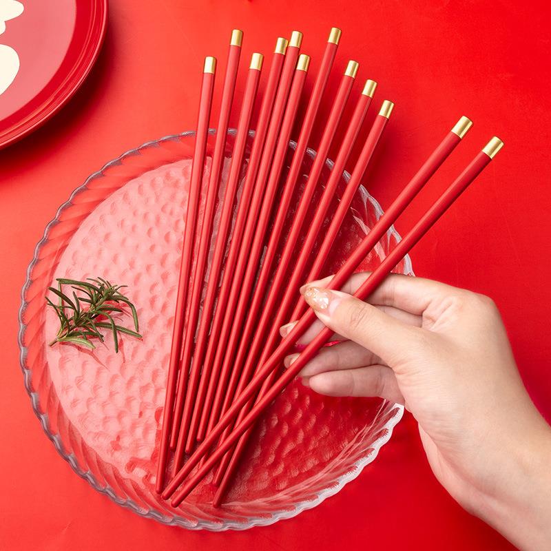 紅色筷子喬遷結婚喜慶喜筷過年春節家用高檔耐高溫精致高端合金筷