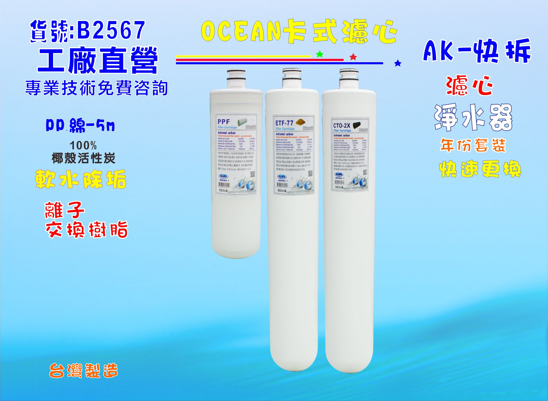 卡式淨水器年份濾心電解水機 飲水機 濾水器 過濾器咖啡機.製冰機除泥除雜質NO:B2567【七星淨水】