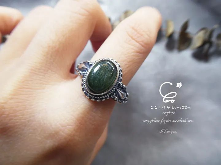綠髮晶s925純銀戒指 綠髮晶 水晶戒指 指環 晶晶工坊-love2hm