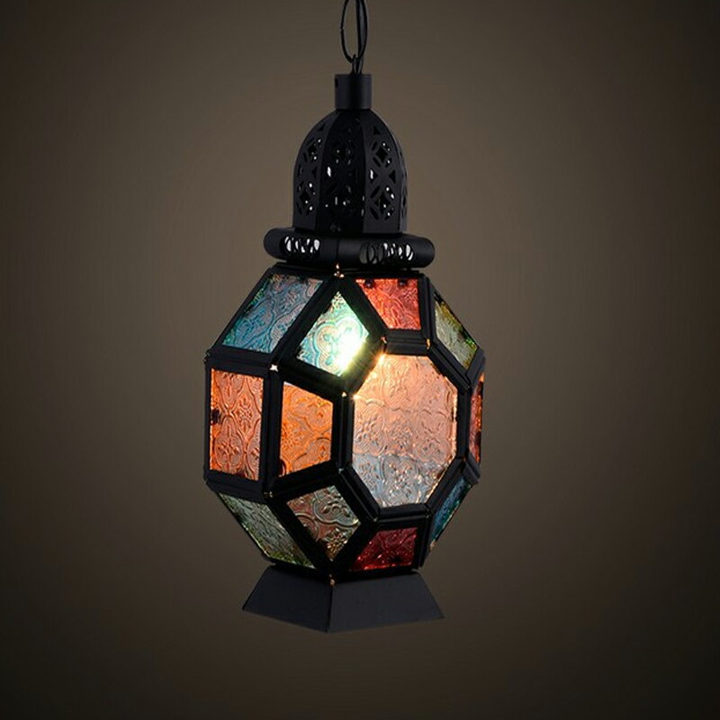 漫咖啡吊燈創意酒吧臺網咖過道西餐廳摩洛哥復古吊燈彩色玻璃燈具
